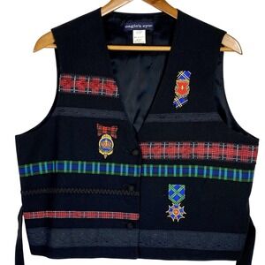 Vtg 90s Eagles Eye Vest Mens Large Embellished Collectible Military Wool Black‎